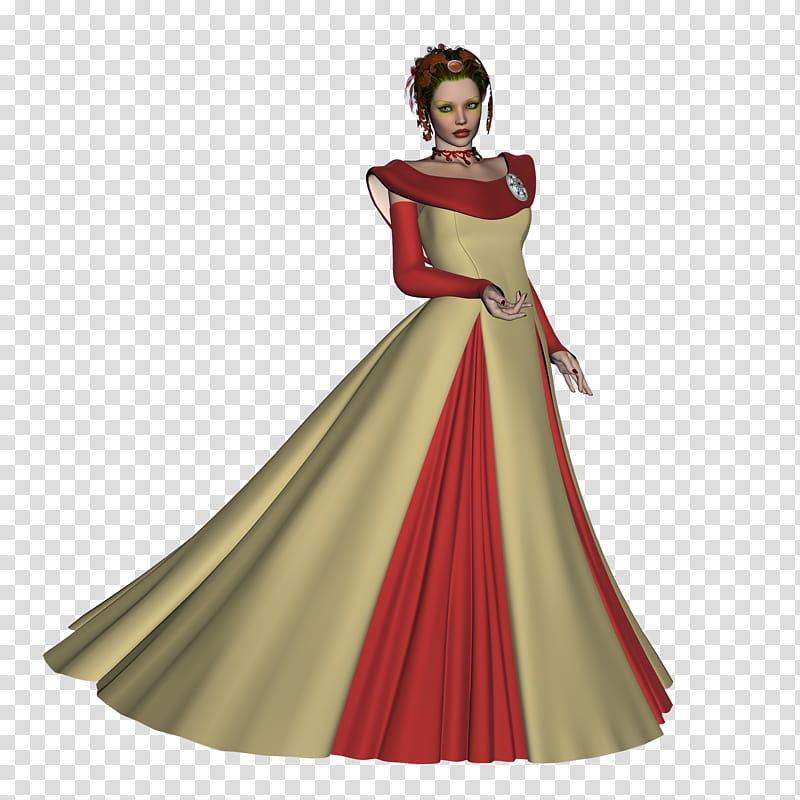 Winter Gown Christmas  Poser Woman, woman wearing gold and red gown art transparent background PNG clipart