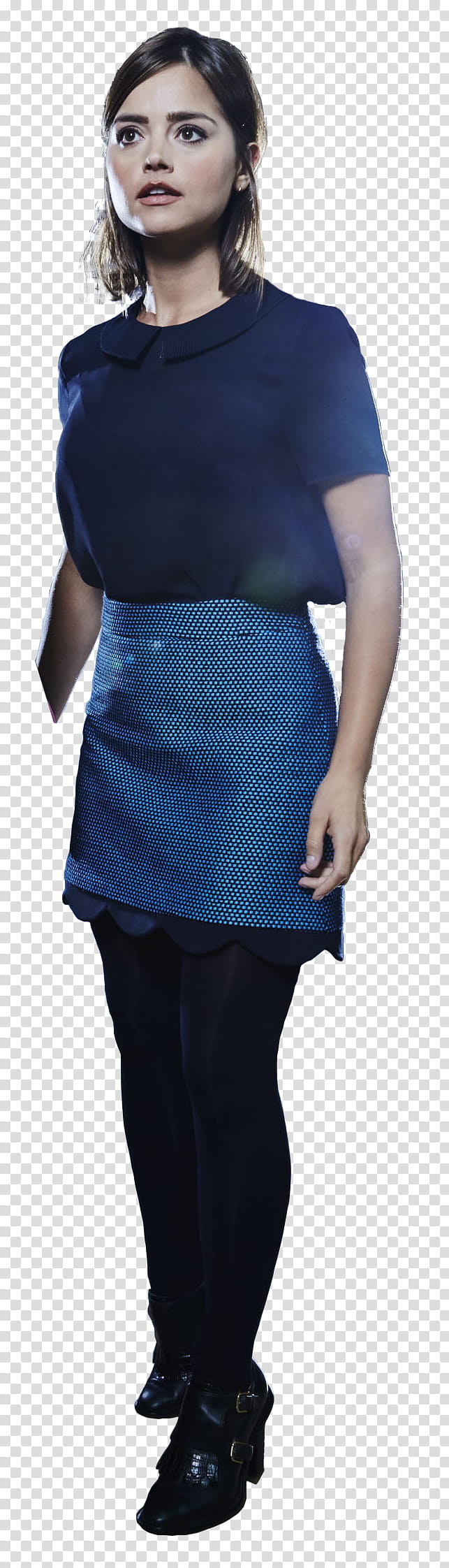Jenna Coleman, woman wearing blue collared shirt transparent background PNG clipart
