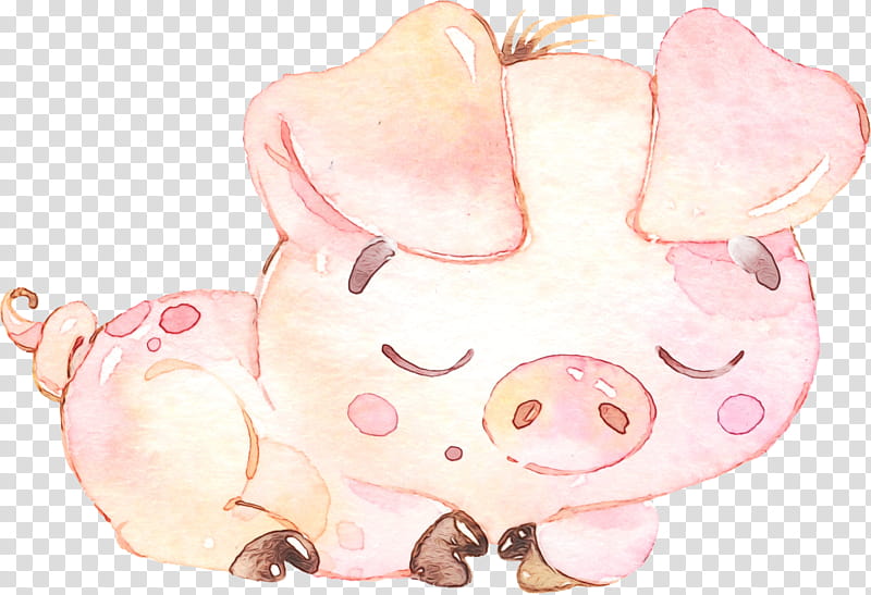 Piggy bank, Watercolor, Paint, Wet Ink, Pink, Cartoon, Nose, Snout transparent background PNG clipart