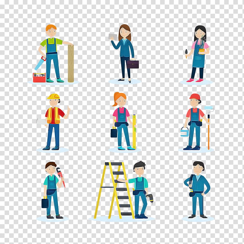 standing line icon figurine team, Working Cartoon transparent background PNG clipart