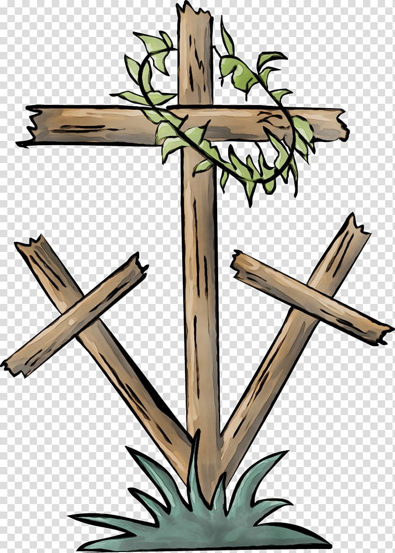 cross symbol religious item wood, Watercolor, Paint, Wet Ink, Plant transparent background PNG clipart