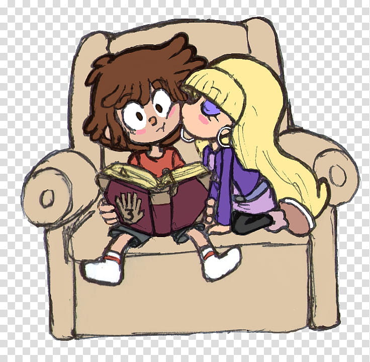 Your Book Still Boring, girl kissed boy on cheek while reading book on sofa chair illustration transparent background PNG clipart