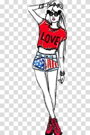 S, female in red crop top illustration transparent background PNG clipart