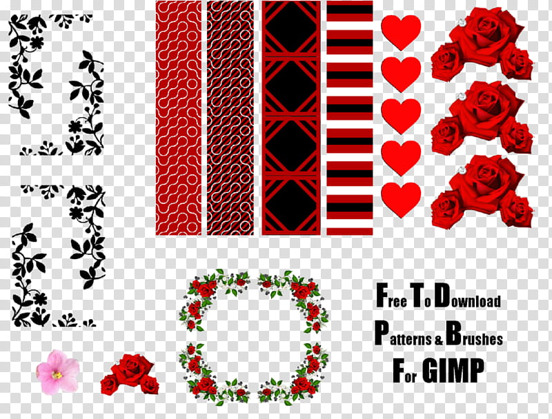 Free Custom Made Patterns and Brushes For GIMP, red floral artwork transparent background PNG clipart