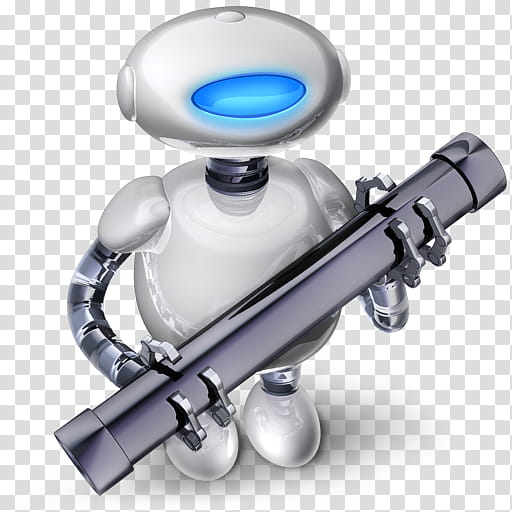 Temas negros mac, robot holding pipe transparent background PNG clipart