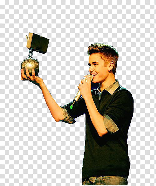 Justin Bieber MTV EMA , Justin bieber holding MTV trophy transparent background PNG clipart
