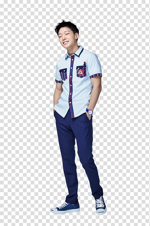 iKON Smart P, standing man wearing white button-up shirt while smiling transparent background PNG clipart