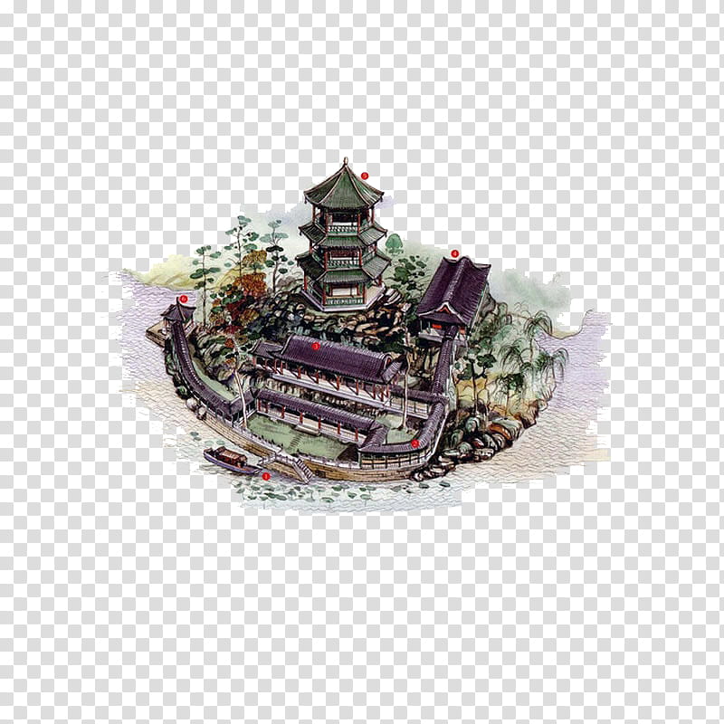 Chinese Architecture, purple and green castle illustration transparent background PNG clipart