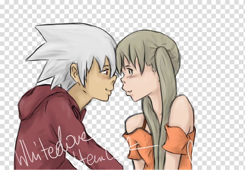 Soul x Maka, male and female characters facing each other illustration transparent background PNG clipart