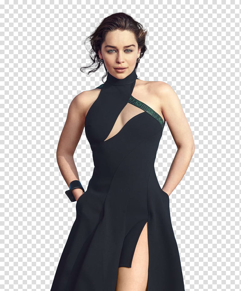 Emilia Clarke, woman in black halter dress transparent background PNG clipart