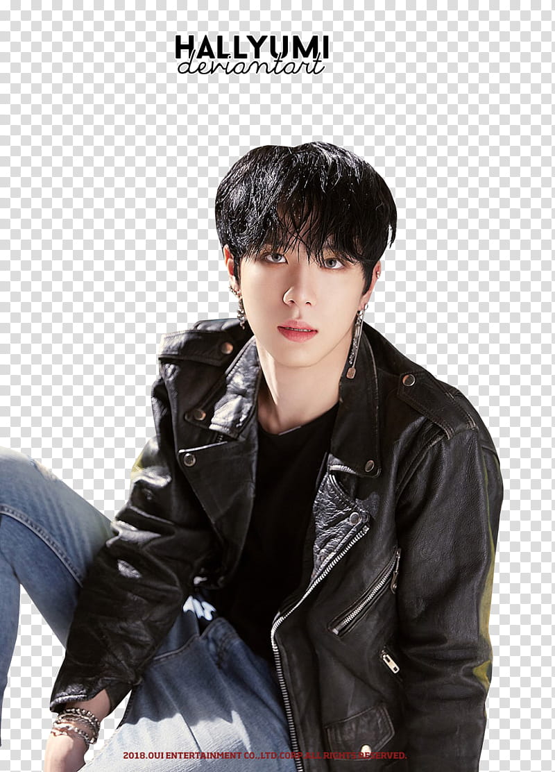 DongHan D DAY, man wearing black jacket with text overlay transparent background PNG clipart
