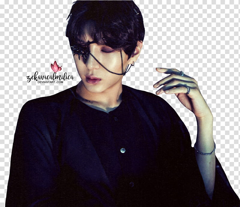 VIXX Leo Hades, man wearing black coat and eye patch transparent background PNG clipart