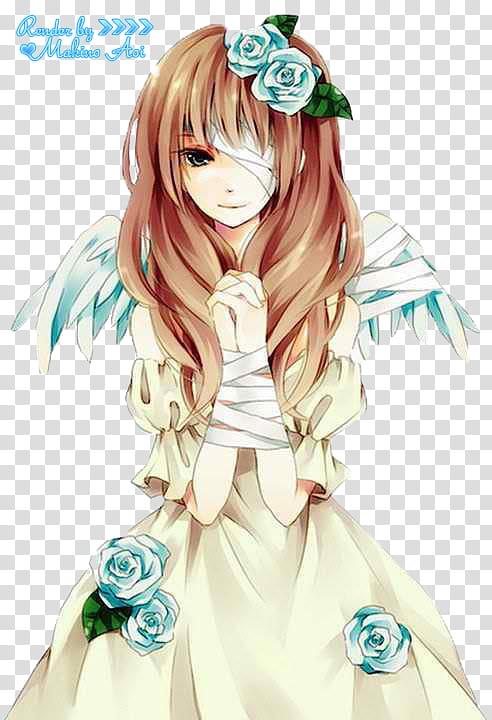 Manga Anime angel with bandage on eye transparent background PNG clipart