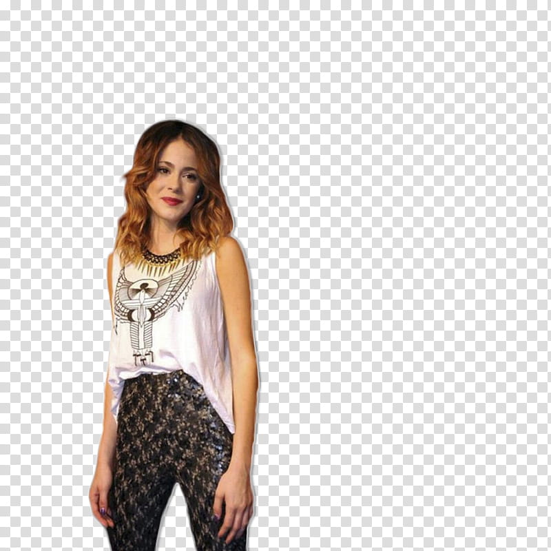 Martina Stoessel, woman in white tank top and black bottoms transparent background PNG clipart