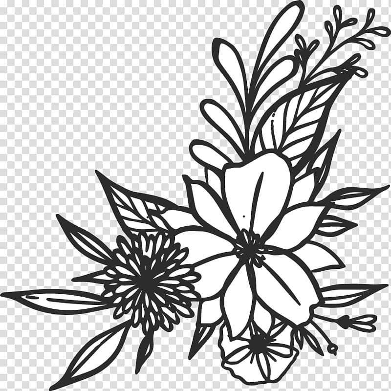 Flower Line Art, Floral Design, Symmetry, Leaf, Branching, Plants, Blackandwhite, Pedicel transparent background PNG clipart