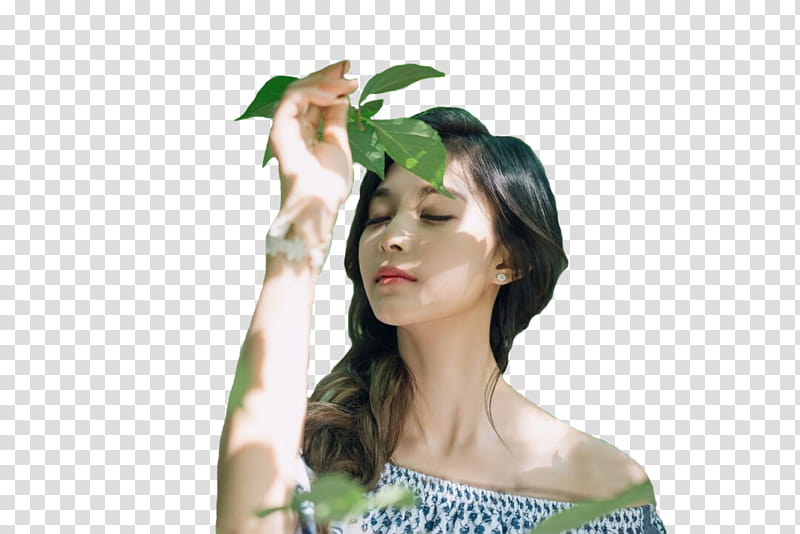 TWICE TZUYU, woman holding leaf transparent background PNG clipart