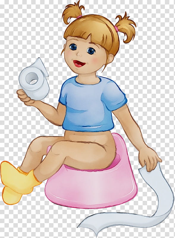 cartoon potty training child play, Watercolor, Paint, Wet Ink, Cartoon, Thumb, Sitting, Toddler transparent background PNG clipart