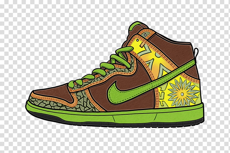 shoe footwear sneakers green outdoor shoe, Watercolor, Paint, Wet Ink, Yellow, Basketball Shoe, Athletic Shoe, Walking Shoe transparent background PNG clipart