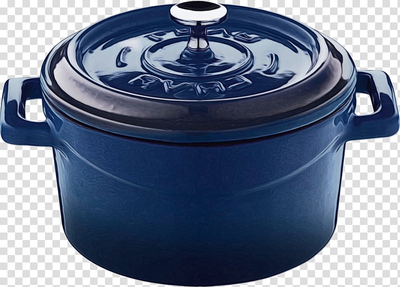 lid cobalt blue cookware and bakeware pot dishware, Watercolor, Paint, Wet Ink, Pot, Dutch Oven, Crock, Slow Cooker transparent background PNG clipart