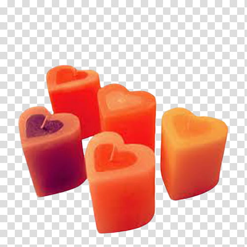 Velas Estilo Vintage, five heart-shaped orange pillar candles transparent background PNG clipart
