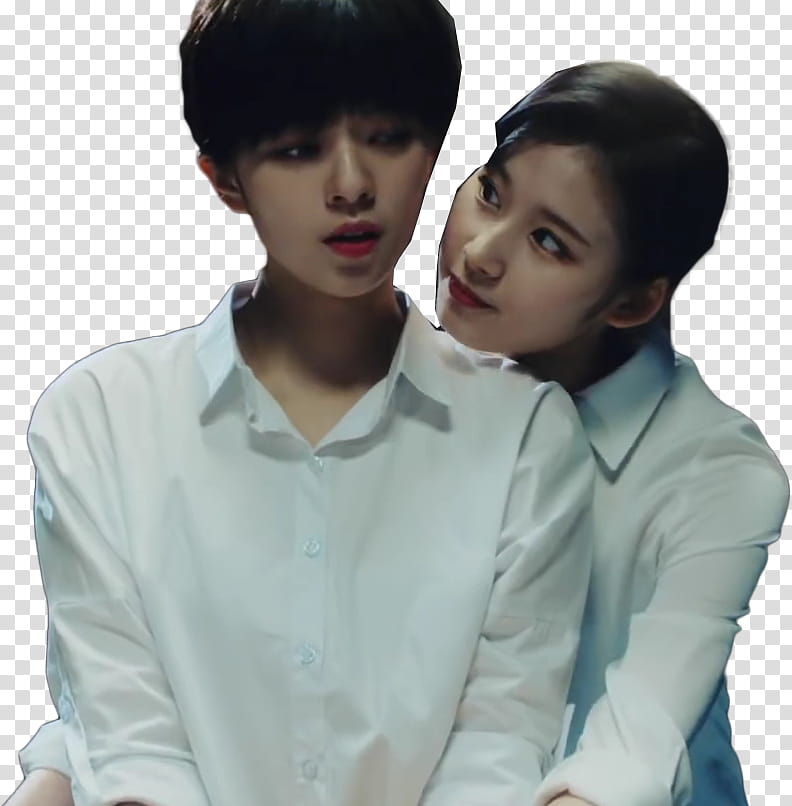 TWICE What Is Love MV, hugging man and woman in white dress shirts transparent background PNG clipart