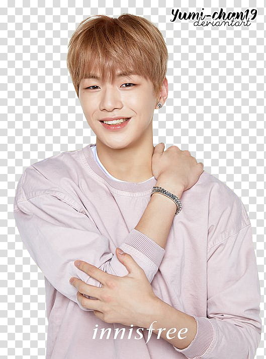 WANNA ONE, man in beige crew-neck sweater rest his hand on shoulder transparent background PNG clipart