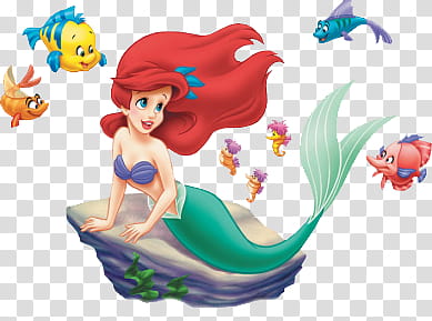 The Little Mermaid Ariel surrounded by fish art transparent background PNG clipart