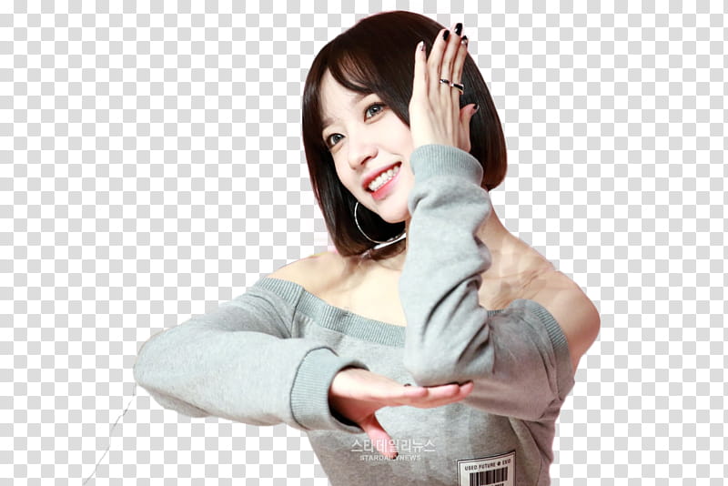 CHENGXIAO WJSN HANI EXID JUNGKOOK V BTS, woman wearing gray off-shoulder long-sleeved dress transparent background PNG clipart