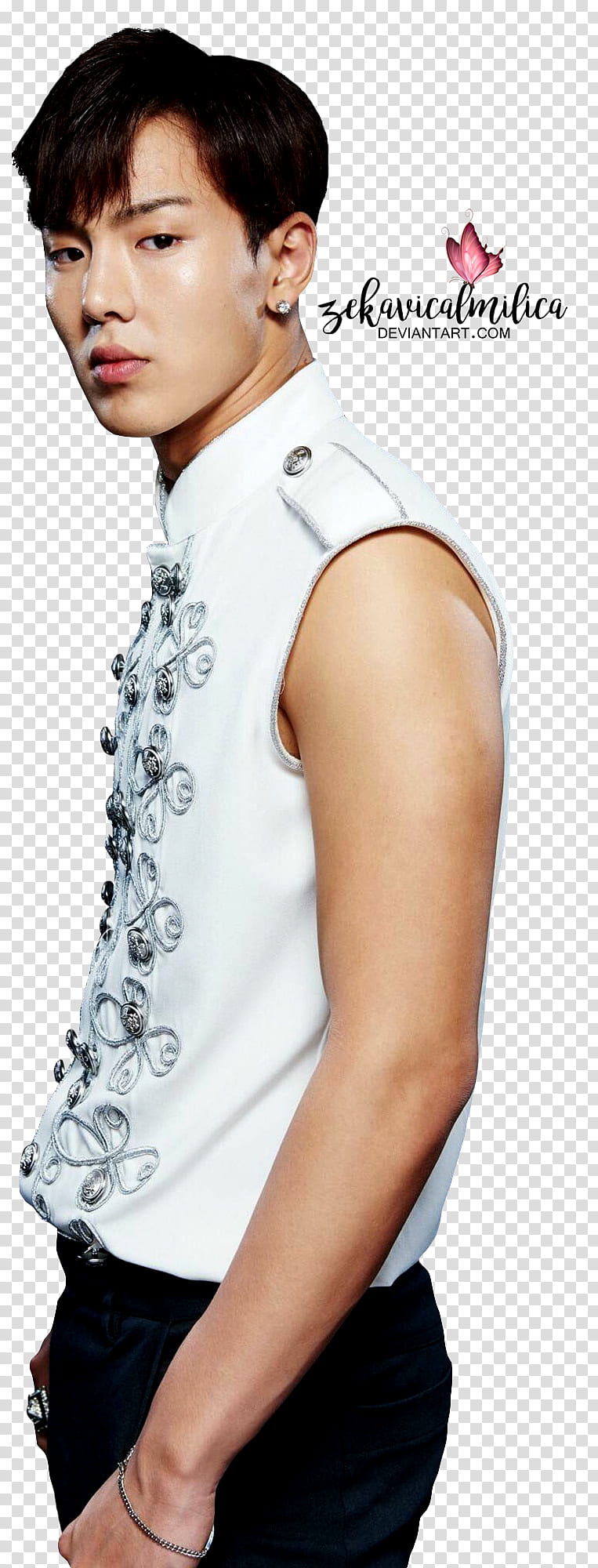 Monsta X Heroes Of Remix, man wearing white sleeveless top transparent background PNG clipart