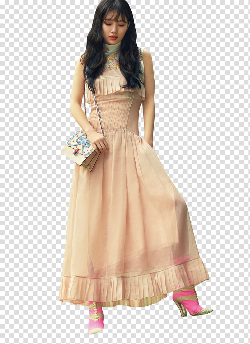 Suzy, woman wearing beige sleeveless maxi dress transparent background PNG clipart