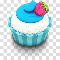 blue cupcake with strawberry on top transparent background PNG clipart