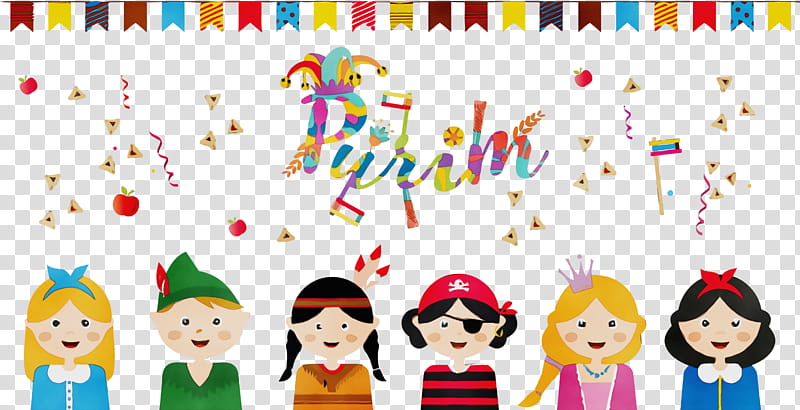people cartoon text line happy, Purim, Jewish, Holiday, Watercolor, Paint, Wet Ink, Fun transparent background PNG clipart
