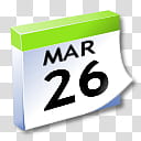WinXP ICal, green and white calendar displaying March  icon transparent background PNG clipart