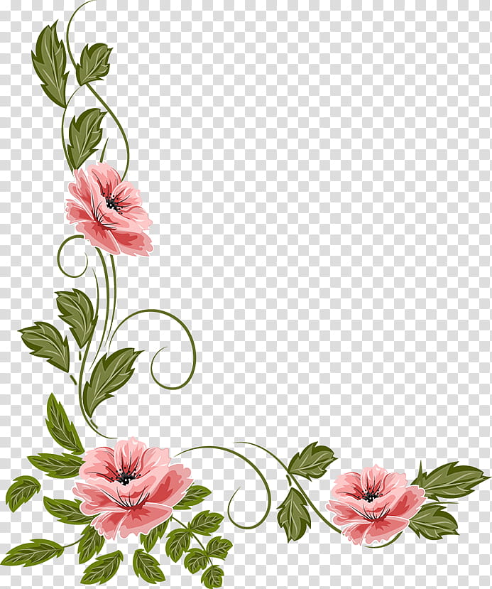 Flowers Corners, pink flowers painting transparent background PNG clipart