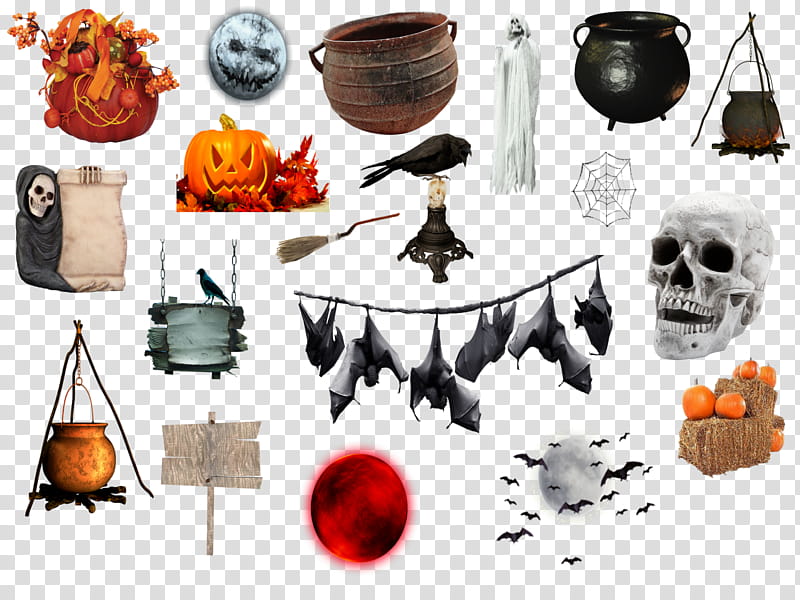 Cosas de Halloween, assorted Halloween decors transparent background PNG clipart