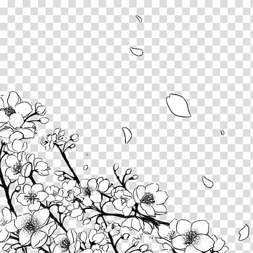 Manga Flowers ColdLove, black and white flowering tree drawing transparent background PNG clipart