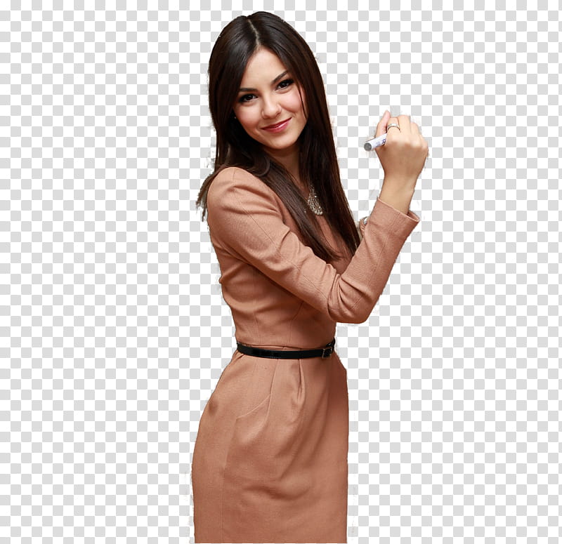 Victoria Justice , smiling woman wearing brown dress transparent background PNG clipart
