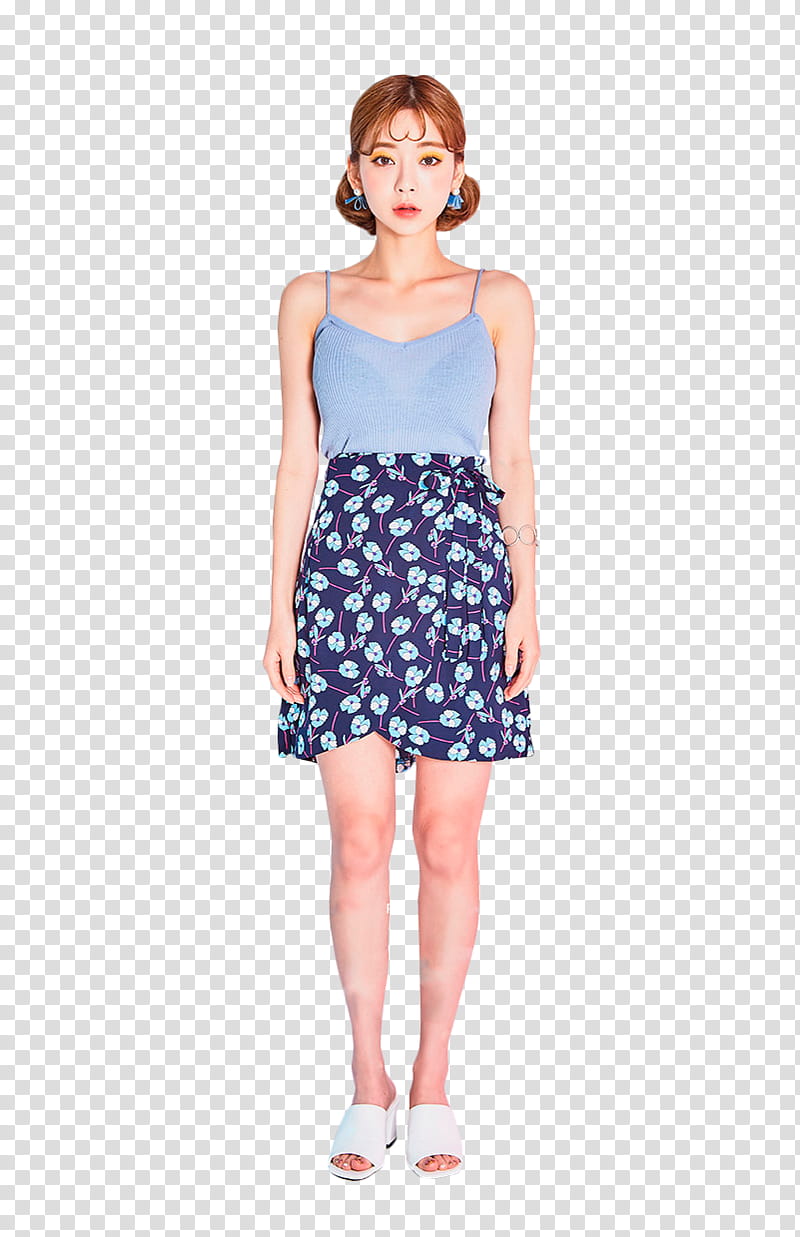 TAE RI, standing woman in gray and blue dress transparent background PNG clipart