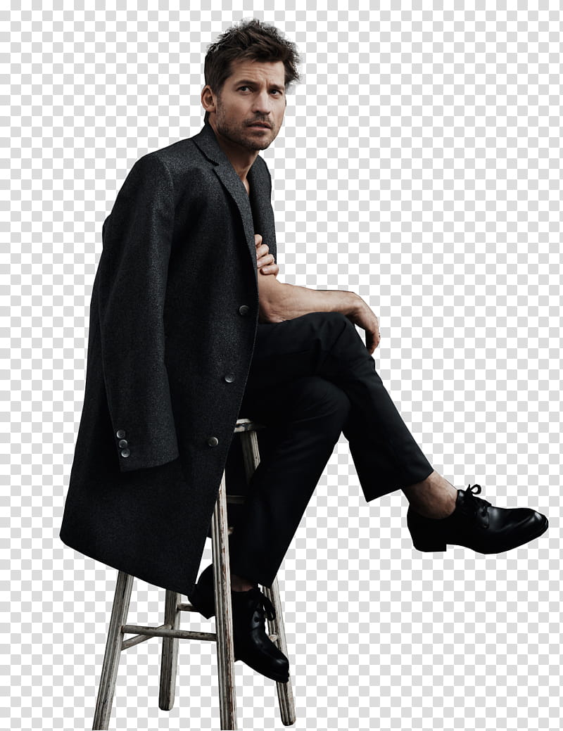 sitting Nikolaj Coster-Waldau wearing black notched lapel suit jacket transparent background PNG clipart