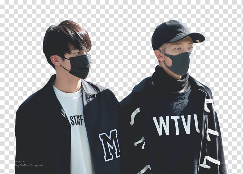 Namjin BTS, two men wearing black face masks transparent background PNG clipart