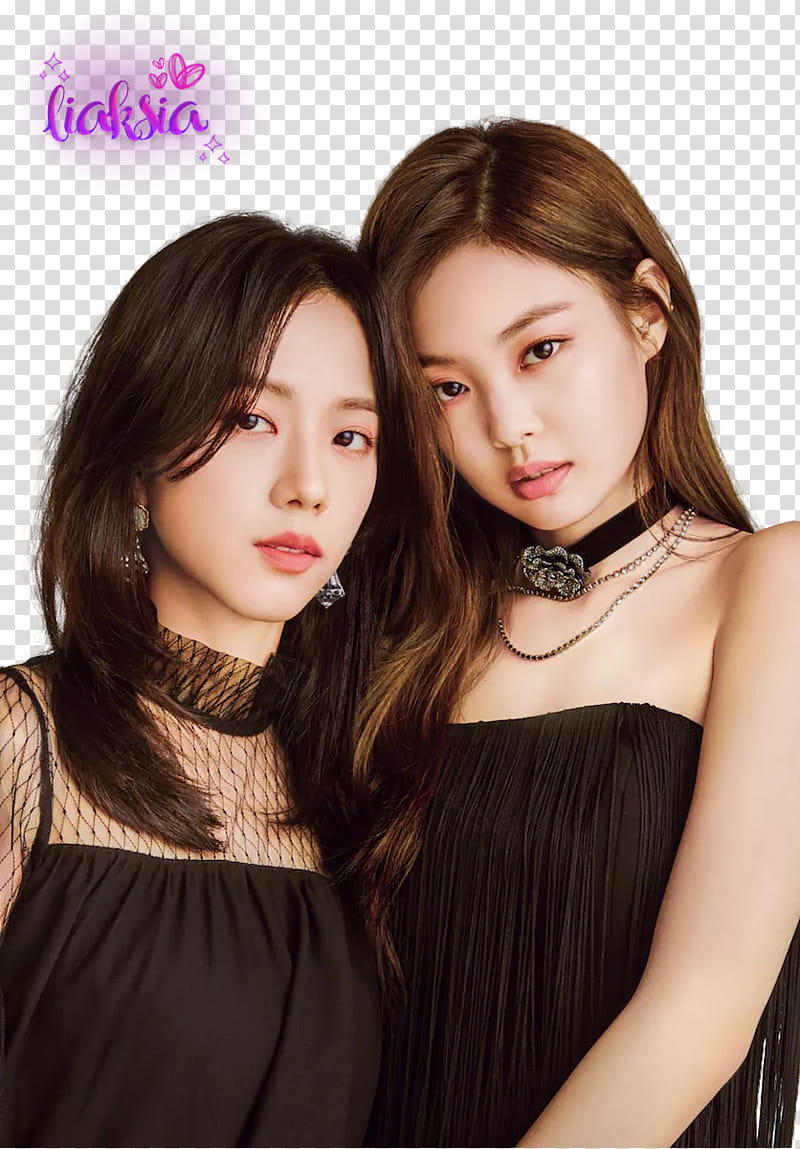 BLACKPINK , two women wearing black strapless tops transparent background PNG clipart