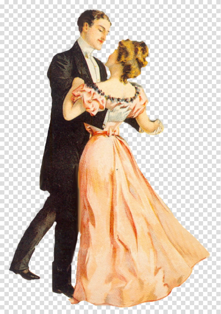 vintage diecut couple, man and woman dancing transparent background PNG clipart