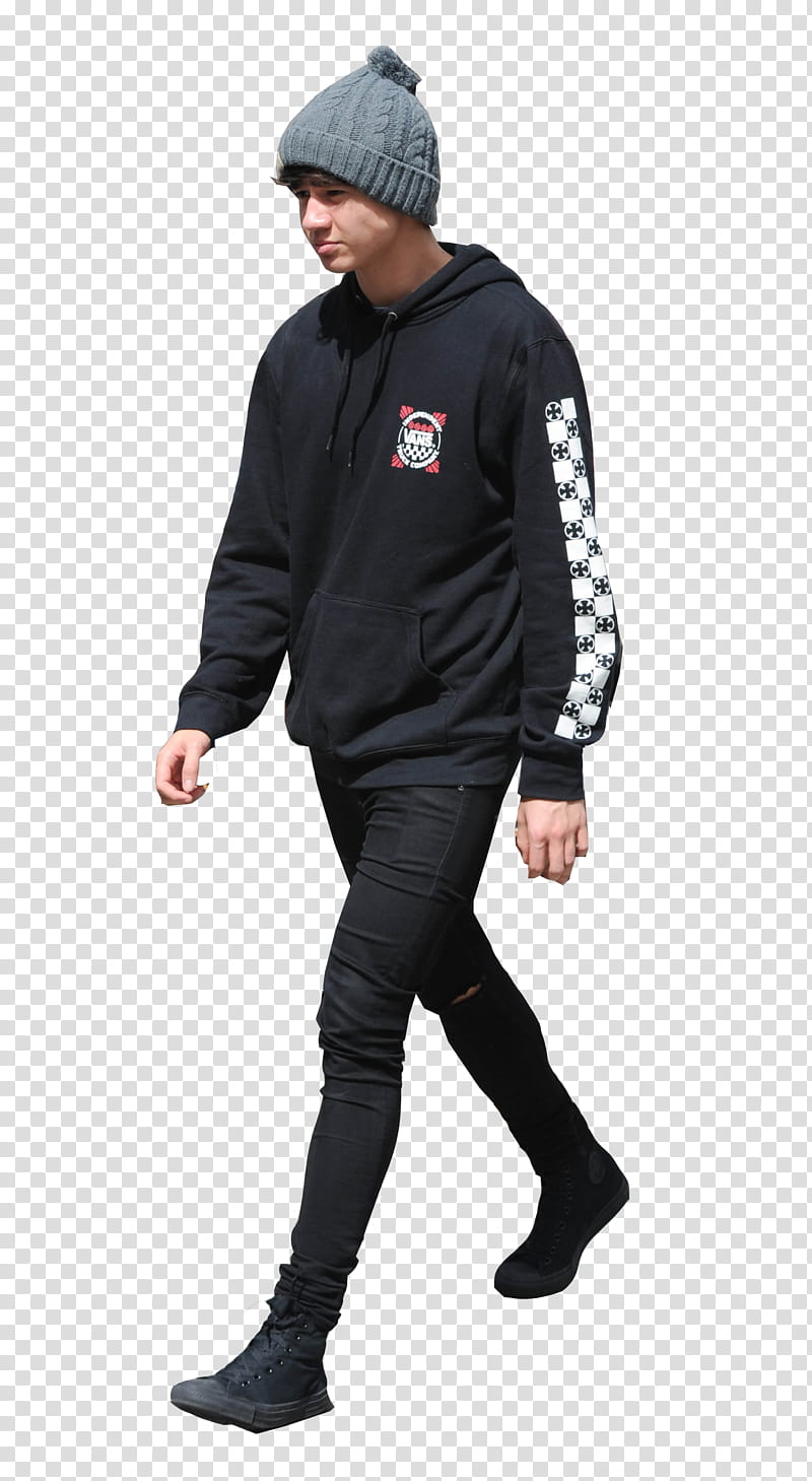 Calum Hood, man in black pullover hoodie walking transparent background PNG clipart