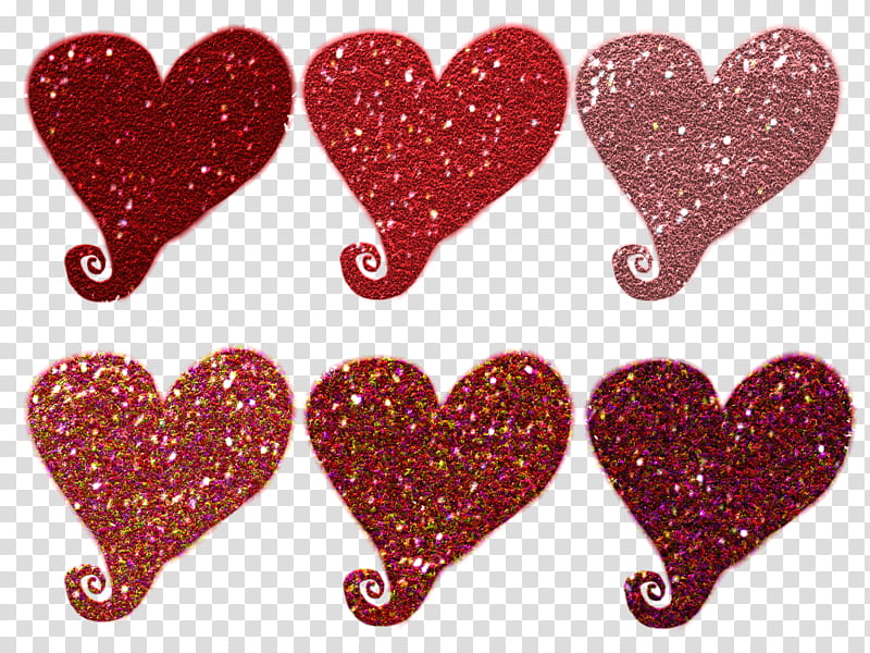 Hearts a many, six red glitter hearts illustration transparent background PNG clipart