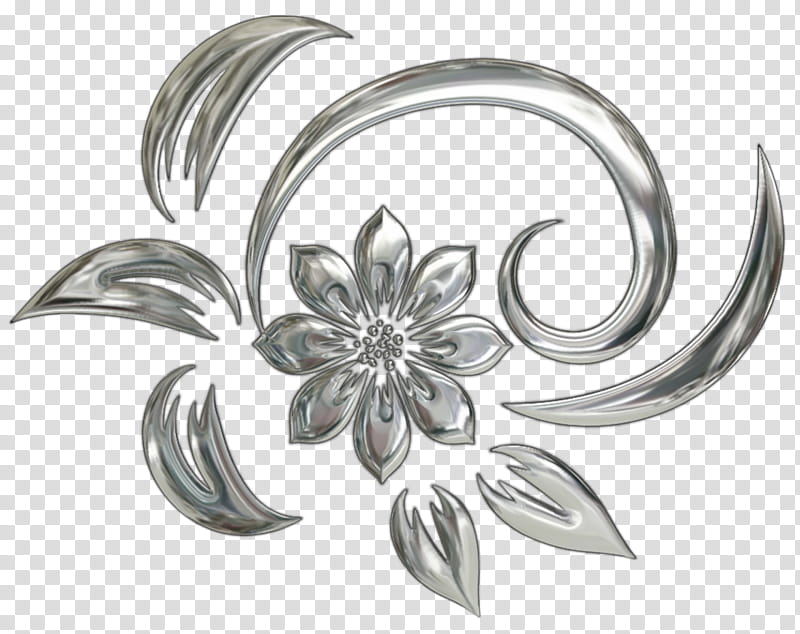 Metal Theme , four black and white flower decors transparent background PNG clipart