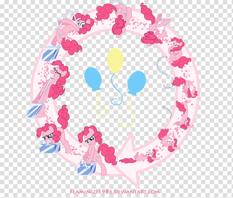 Pinkie Pie Key Poses , round pink floral frame transparent background PNG clipart