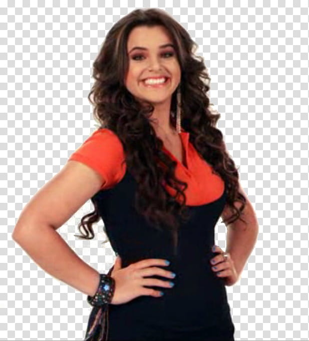 Grachi, woman wearing red shirt and black dress transparent background PNG clipart