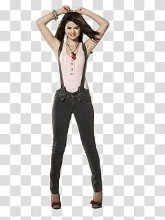 Varia, Selena Gomez in grey overall skinny pants transparent background PNG clipart