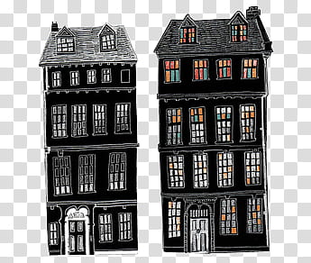 two black-and-multicolored house illustration transparent background PNG clipart