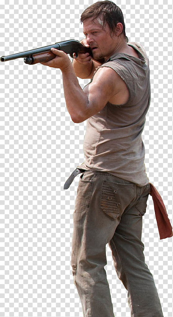 Daryl Dixon with shotgun, man holding shotgun rifle transparent background PNG clipart